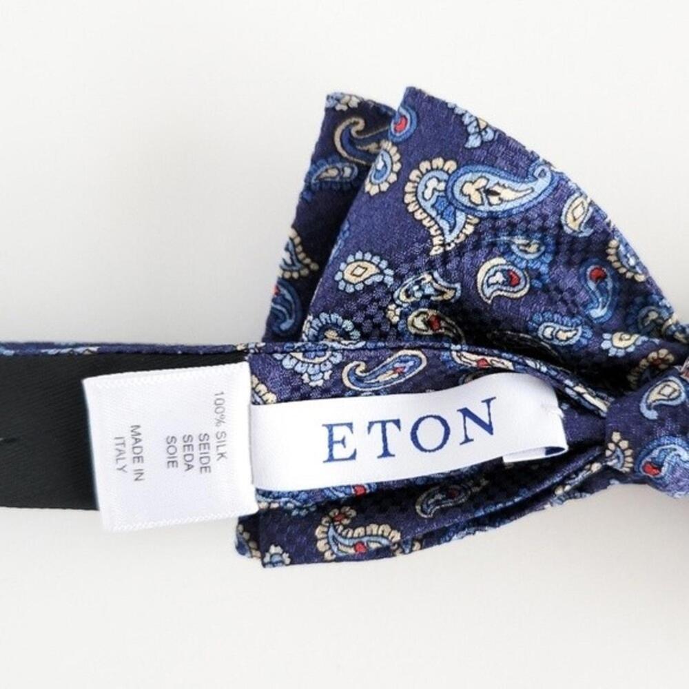 NEW Eton Bow Tie Italian Silk Paisley Pattern Blue Red Tan White Mens - Picture 7 of 9